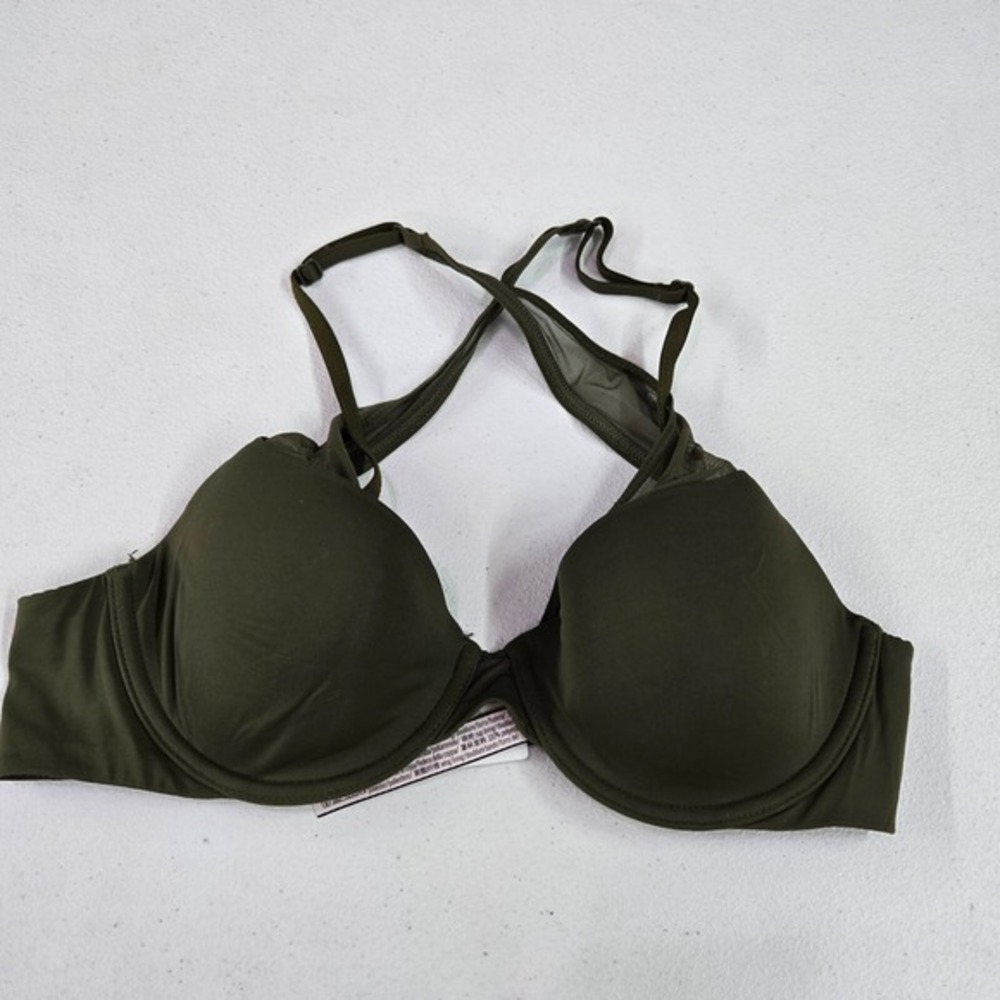 Victoria's Secret Women Bra 34B Green Demi T Shirt Lightly Lined Mesh Underwire